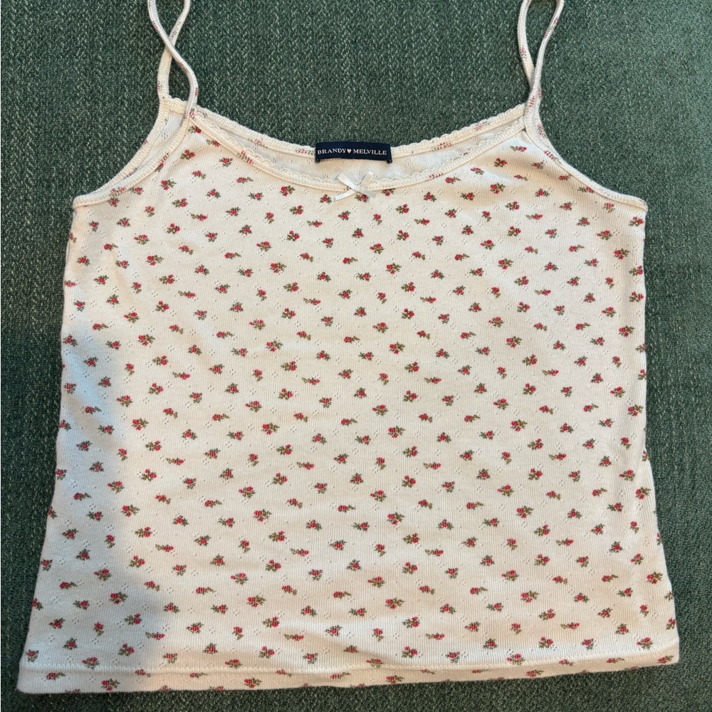 Brandy Melville Cream Cami with Red Floral Print